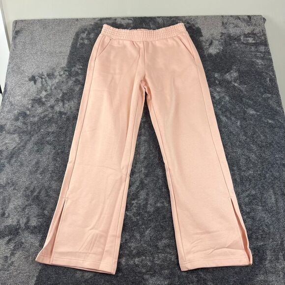 Pact Courtside Fleece Split Ankle Wide Leg Sweatpants Blush Posey Women's L NWT - Picture 1 of 11